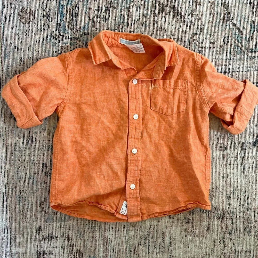 Janie and Jack Orange Button Down Shirt Linen